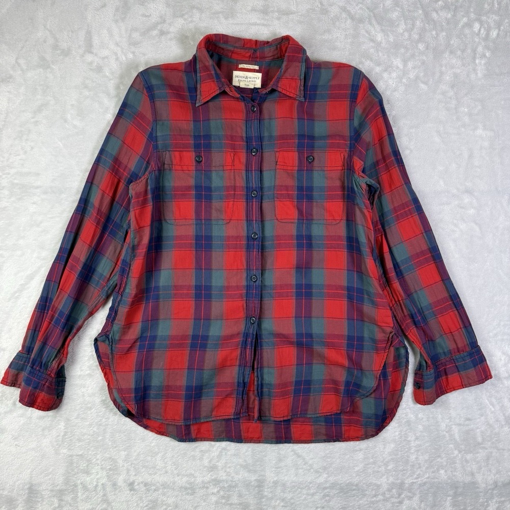 Denim and Supply Plaid Top Women's Medium 100% Cotton Red Western Granola Girl